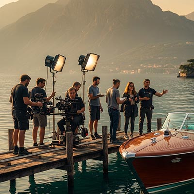 Private shooting on a Matteri luxury wooden boat on Lake Como Private shooting on a Matteri luxury wooden boat on Lake Como