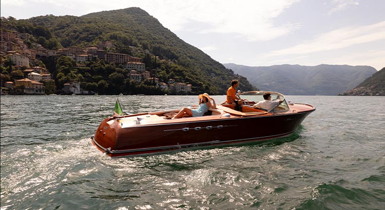 Riva Super Aquarama luxury wooden boat on Lake Como